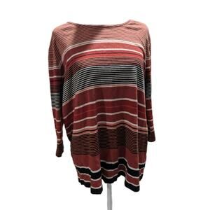 Christopher & Banks Brown Women's Size 1X 18 100% Cotton Shirt Top Striped Tunic
